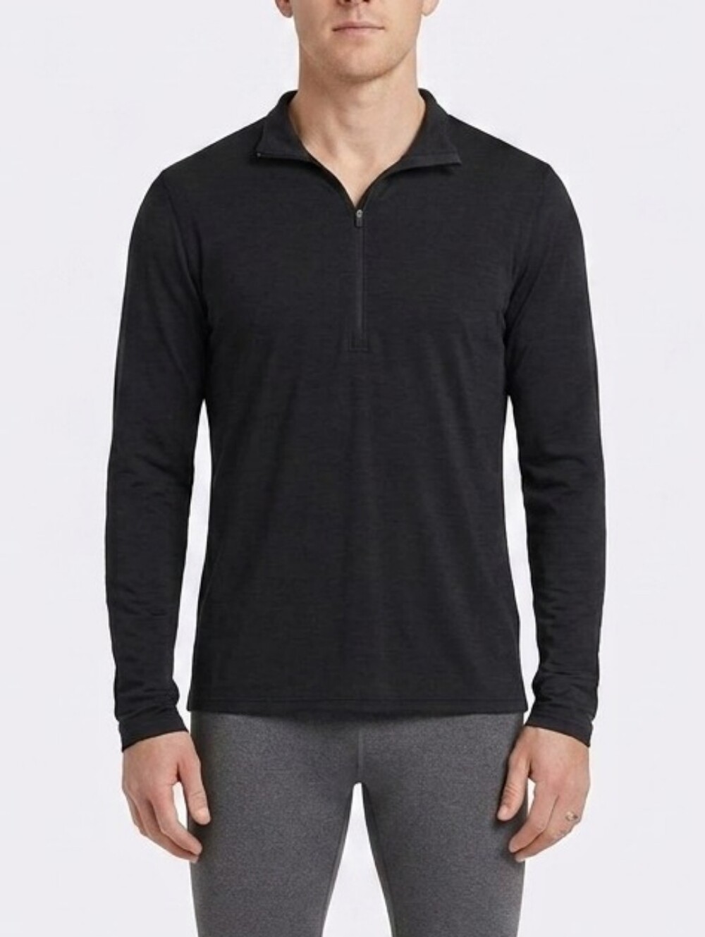 REI Co-Op Mens Medium Black 100% Merino Wool Quarter Zip Base Layer Pullover Top